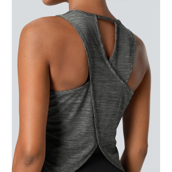 Halara‎ Back Curved Hem Sleeveless Yoga Tank Top in Deep Gray Texture Small NWT - Picture 3 of 8